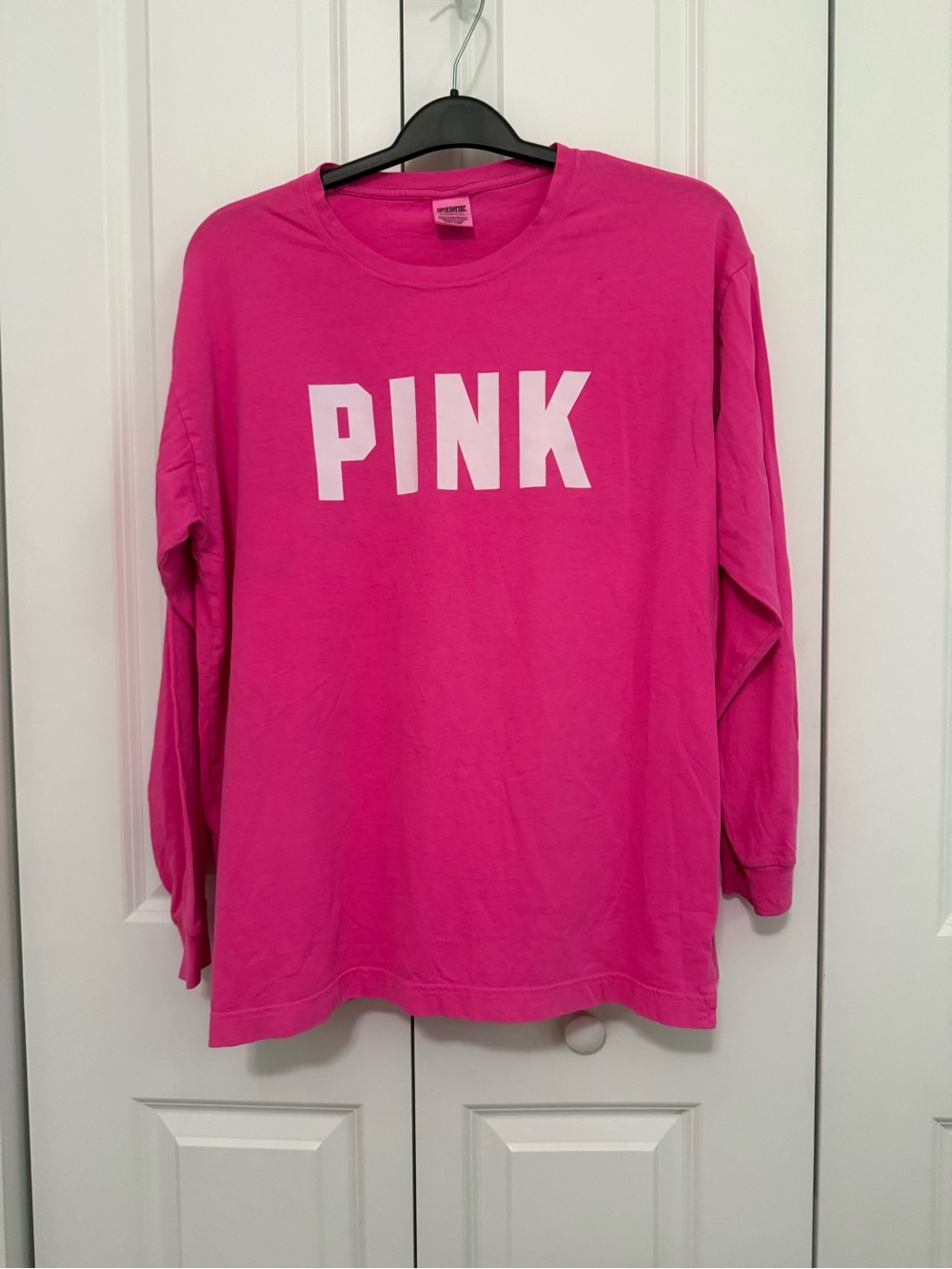 PINK Victoria's Secret Bright Pink Long Sleeve Graphic Tee